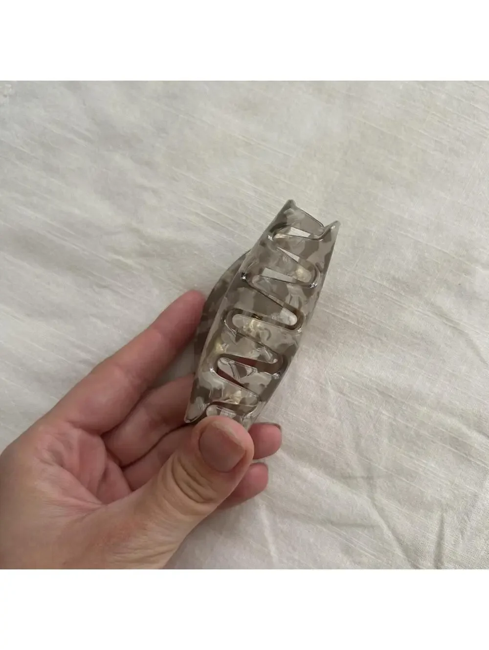 Gray Marbled HELLO! Acrylic Hair Claw Clip Red Lettering Accessory